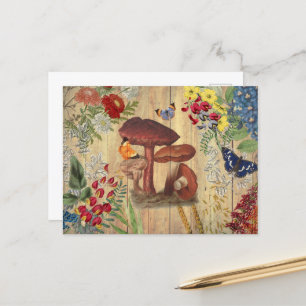 VINTAGE COLLAGE MUSHROOM POSTCARD POSTKARTE