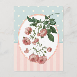 Vintage Collage Pink Roses Botanische Printwerbung Postkarte