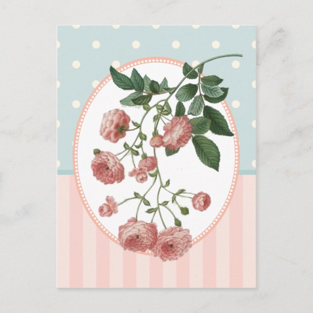 Vintage Collage Pink Roses Botanische Printwerbung Postkarte (Vorderseite)