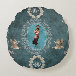 Vintage Collage Rundes Kissen