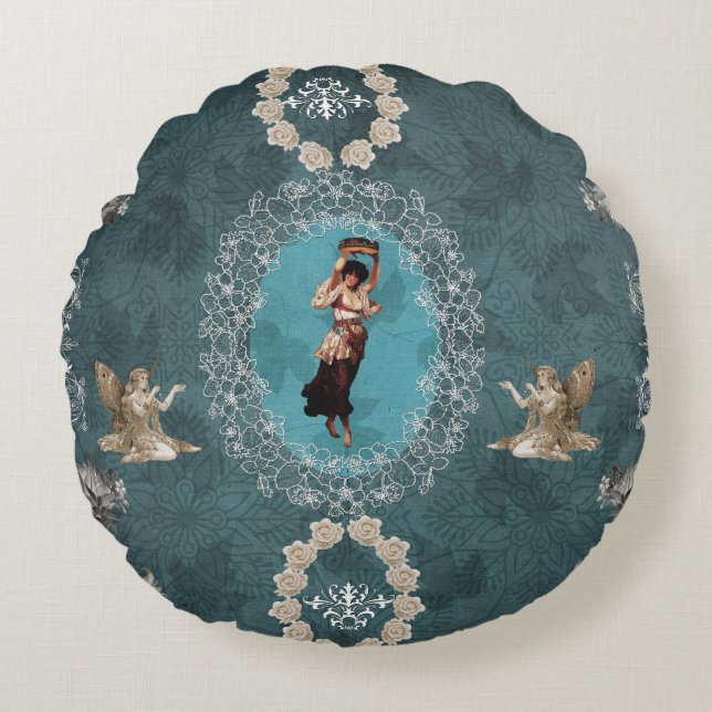 Vintage Collage Rundes Kissen (Vorderseite)