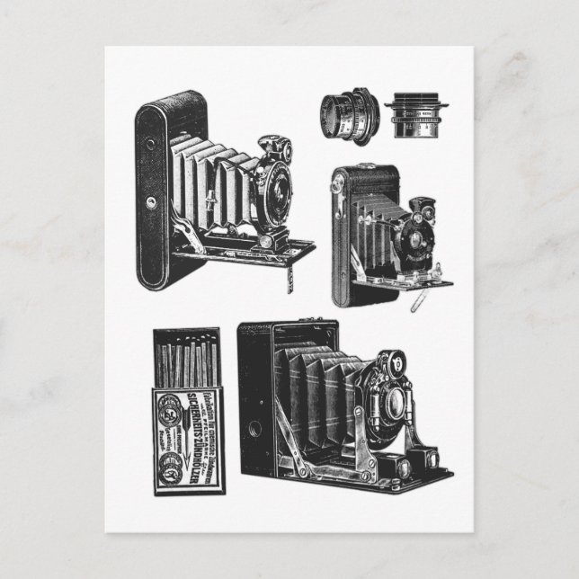 Vintage Collage Sheet Alte Kameras Kamerasysteme Postkarte (Vorderseite)