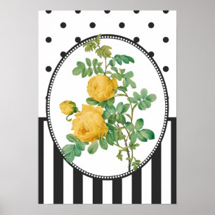 Vintage Collage Yellow Roses Botanische Printwerbu Poster