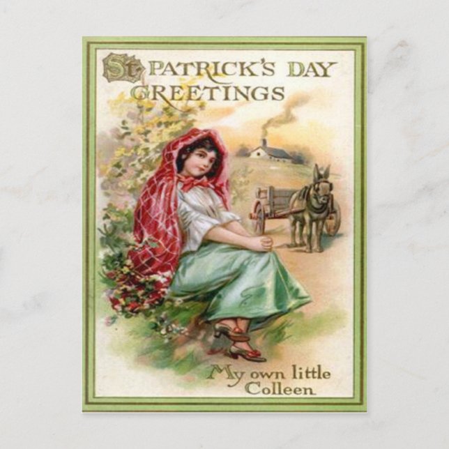 Vintage Colleen St Patrick's Day Card Postkarte (Vorderseite)