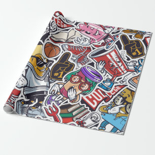 Vintage College farbenfrohes nahtloses Muster mit Geschenkpapier