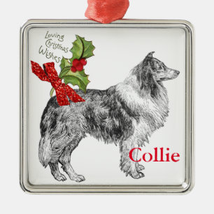 Vintage Collie Anpassen 'Glitter'-Schleife Weihnac Ornament Aus Metall