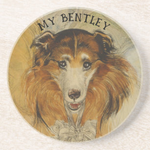 Vintage Collie Hund - Geben Sie den Namen Ihres Hu Sandstein Untersetzer