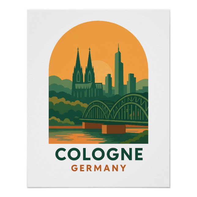 Vintage Cologne Germany Travel Art Poster – Retro  (Vorderseite)