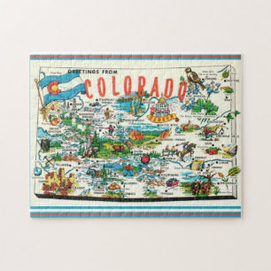 Vintage-Colorado-Karte 11x14 Jigsaw Puzzle