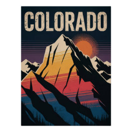 Vintage Colorado Mountain Sunset Retro Travel Poster