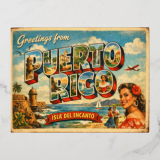 Vintage Colorful Retro Puerto Rico Isla Del Folien Feiertagspostkarte