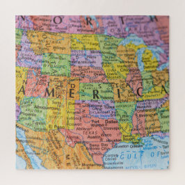 Vintage Colorful USA Map Puzzle Illustration