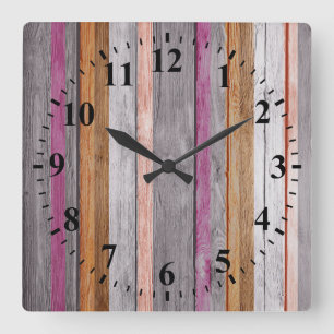 Vintage Colors Wood Look #8 Quadratische Wanduhr