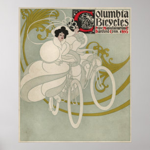 Vintage Columbia Bicycle Ad Art Poster Girl