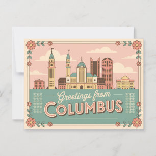 Vintage Columbus Postkarte   Grüße aus