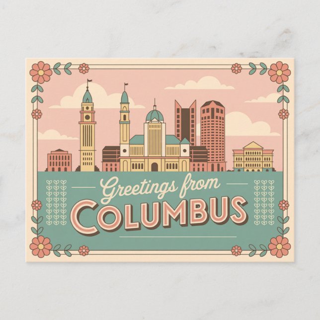 Vintage Columbus Postkarte | Grüße aus (Vorderseite)