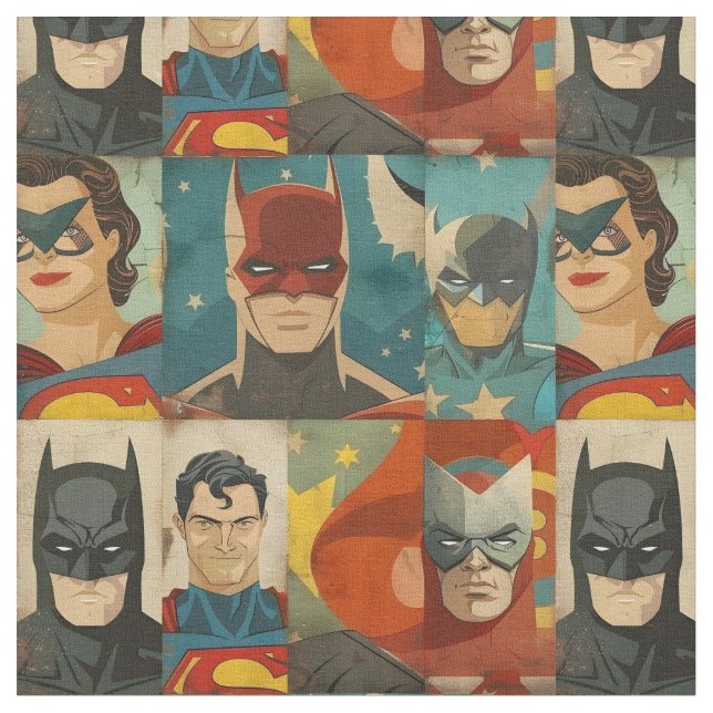 Vintage Comic-Helden in Retrofarben Stoff (Nahaufnahme)