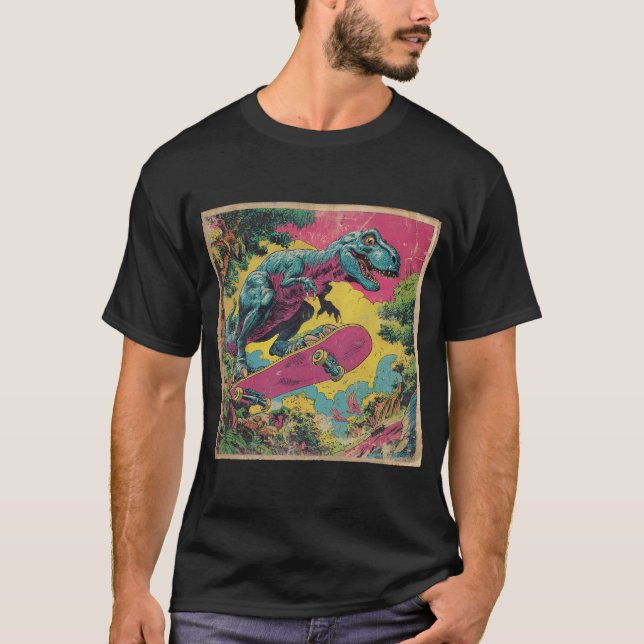 Vintage Comic T-Rex Skater T-Shirt (Vorderseite)