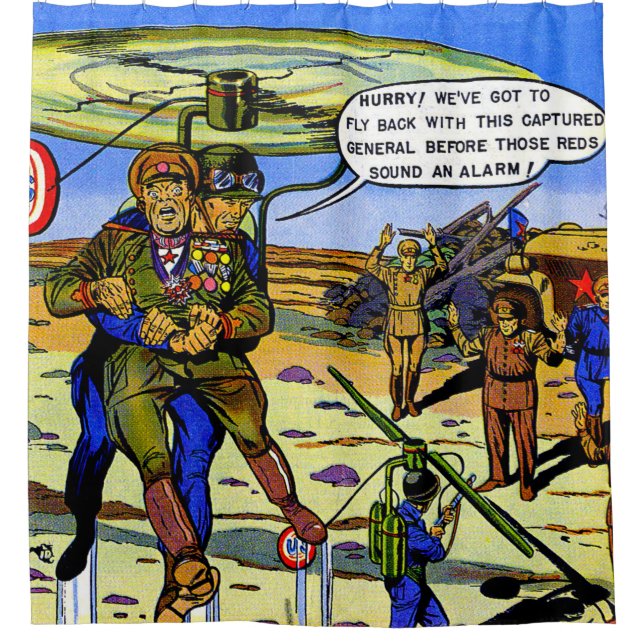 Vintage Comicen des gefangenen Soldaten Duschvorhang (Vorderseite)
