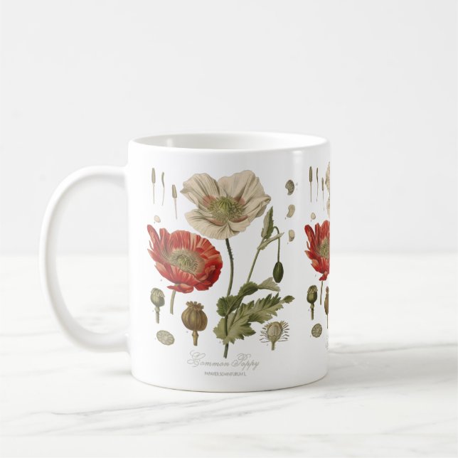Vintage Common Poppy Flower Botanical Gardener Mug Kaffeetasse (Links)