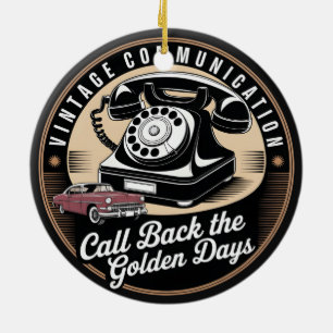 "Vintage Communication" Retro-Emblem-Design Keramik Ornament