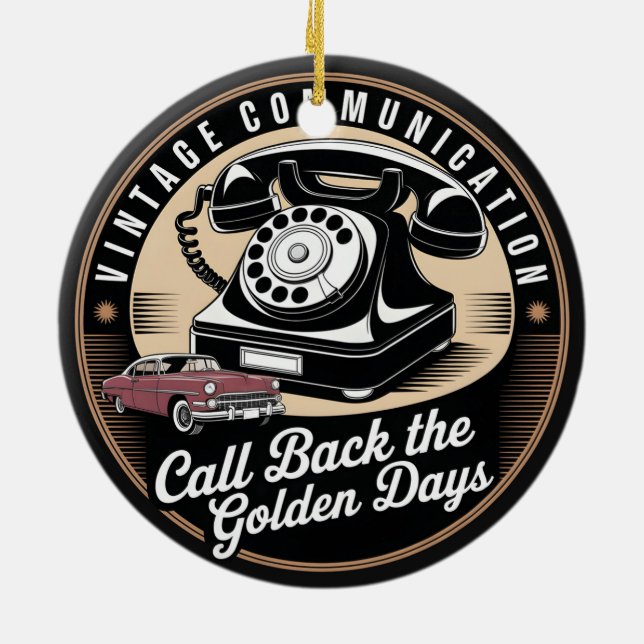 "Vintage Communication" Retro-Emblem-Design Keramik Ornament (Hinten)