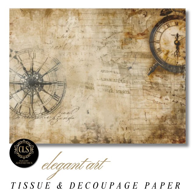 Vintage Compass Antique Clock Seidenpapier (Tissue Paper - Vintage Compass Antique Clock)