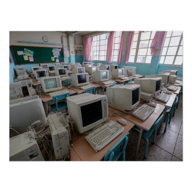 Vintage Computer Classroom with CRT Monitors Poster (Vorderseite)
