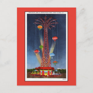 Vintage Coney Island Fallschirmabsprung Postkarte