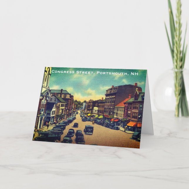 Vintage Congress Street, Portsmouth, NH Foto Dankeskarte (Vorderseite)