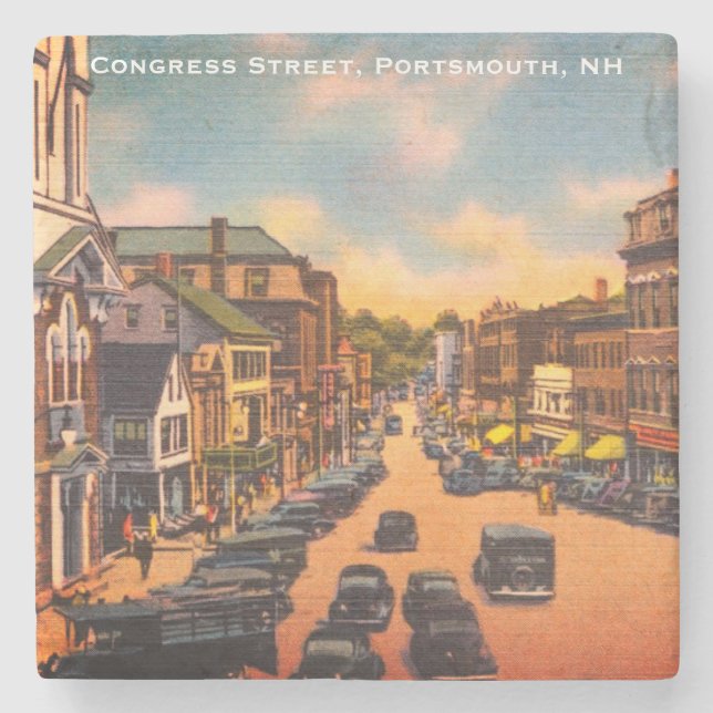 Vintage Congress Street, Portsmouth, NH Foto Steinuntersetzer (Vorderseite)