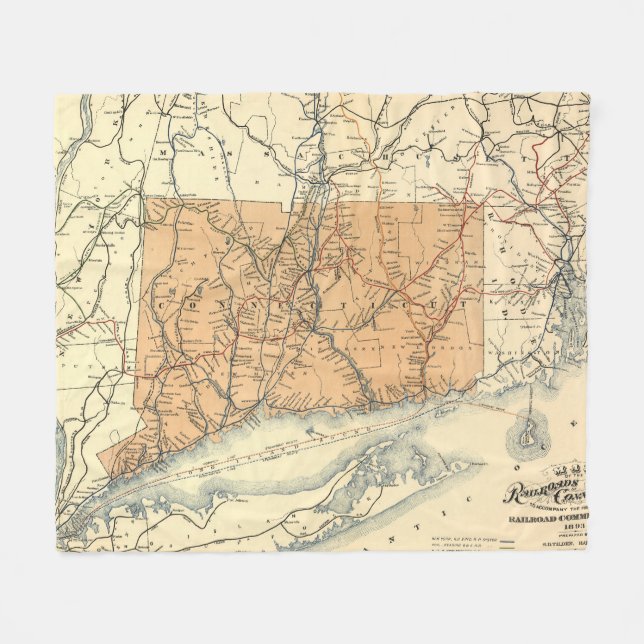Vintage Connecticut-Eisenbahn-Karte (1893) Fleecedecke (Vorderseite (Horizontal))