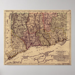 Vintage Connecticut-Karte 1796 Poster