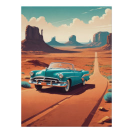 Vintage Convertible Desert Road Trip Art Poster