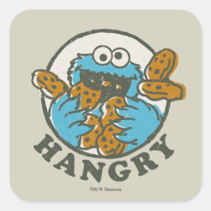 Vintage Cookie Monster   Hungrig Quadratischer Aufkleber