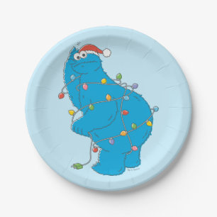 Vintage Cookie Monster Weihnachtsbeleuchtung Pappteller