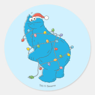 Vintage Cookie Monster Weihnachtsbeleuchtung Runder Aufkleber