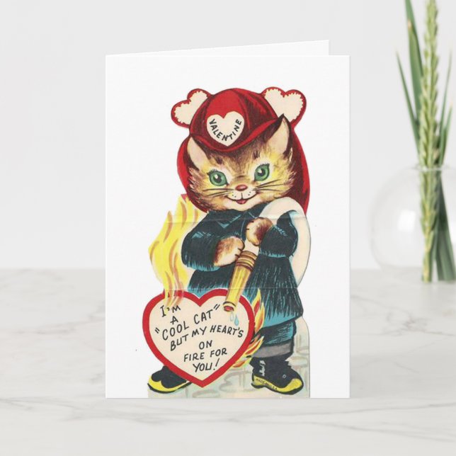 Vintage Coole Katze Valentinstag-Karte Feiertagskarte (Vorderseite)