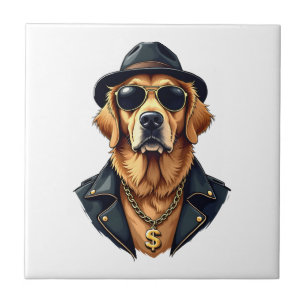 Vintage Cooler Golden Retriever Hund in Sonnenbril Fliese