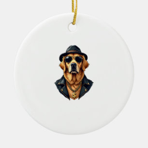 Vintage cooler Golden Retriever Hund in Sonnenbril Keramik Ornament