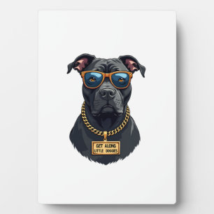 Vintage cooler Pitbull mit Sonnenbrille und Goldke Fotoplatte