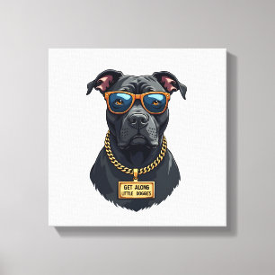 Vintage cooler Pitbull mit Sonnenbrille und Goldke Leinwanddruck