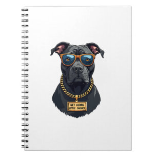 Vintage cooler Pitbull mit Sonnenbrille und Goldke Notizblock