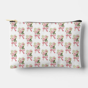 Vintage Coquette Aquarell-Rosa-Rosen- und Schleife Zubehörtasche