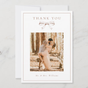 Vintage Coquette Bow Mocha Foto Hochzeit Dankeskarte