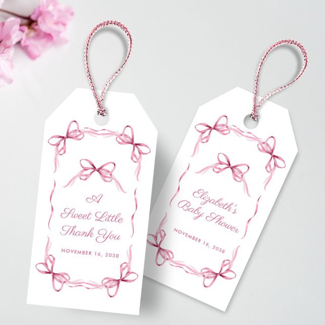 Vintage Coquette Bows Pink Baby Girl Dusche Geschenkanhänger (Von Creator hochgeladen)