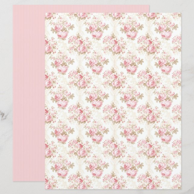Vintage Coquette Rose Florale Papierseite  (Vorne/Hinten)