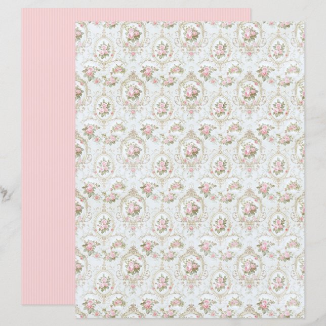 Vintage Coquette Rose Florales Papierblatt (Vorne/Hinten)