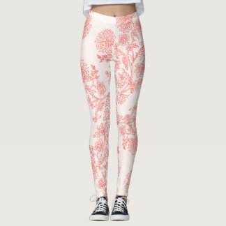 Vintage Coral Floral Toile Pattern | Elegant Leggings
