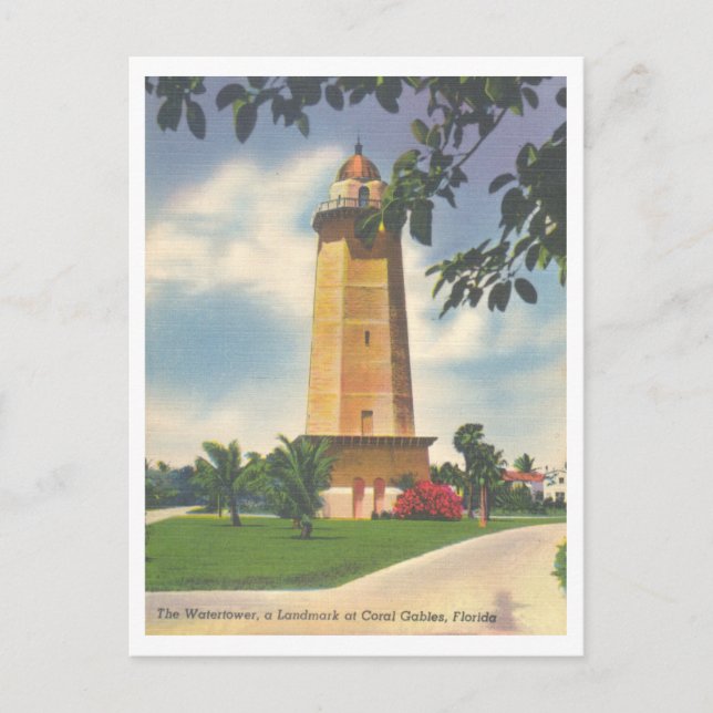 Vintage Coral Gables Florida Wasserturm Postkarte (Vorderseite)